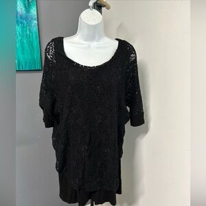 Avenue Women's 18/20 Crochet Overlay Tunic Top‎ Black Goth Whimsigoth Grunge